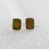 Ammolite Gemstone Stud Earrings - 18k Gold Plated Sterling Silver Stud Earring - Womens Earring - Handmade Jewelry for Girls - Gift for Her